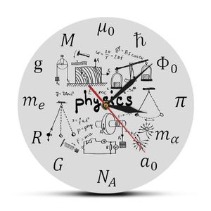 Relógio de parede com elementos e símbolos de física, arte científica, equações matemáticas, decoração de parede, relógio silencioso, sinal de laboratório, físico, gift253m