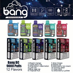 100pcs bang bc 9000 caneta de vape descartável e cigarro 550mAh Bateria recarregável 16 ml Mesh malha de malha Vaper Vapes descartáveis