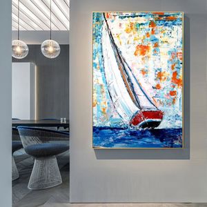 Oturma odası için renkli tekne duvar resimleri tuval boyama posterleri ve baskılar modern peyzaj ev dekor
