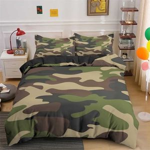 Hemtextil Cool Boy Girl Kid vuxen Duver Cover Set Camouflage Bedding Set King Queen Twin Comporter Covers med Pillow Case 2201204M
