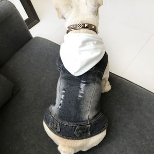 Ubrania dla psa dla małych psów francuska buldog dżinsowa kurtka Chihuahua dżinsy kamizelka z kapturem na mops cat costume s-4xl t200710236j