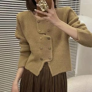 Maglieria da donna Cardigan lavorato a maglia corto vintage Donna Elegante maglione irregolare Cappotto Coreano Maglieria doppio petto Streetwear Casual