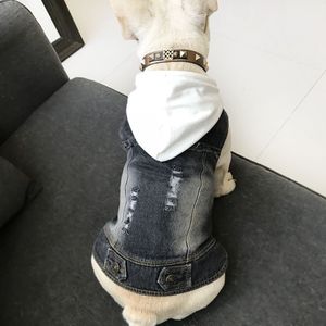 Roupas para cães pequenos bulldog francês denim jaqueta chihuahua jeans casaco com capuz colete para pug gato pet traje S-4XL t200710296o