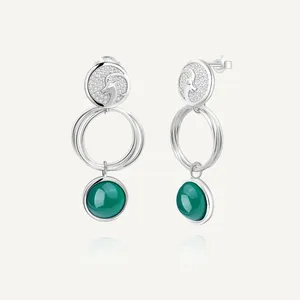 Orecchini a bottone GEM'S BALLET Agata verde Argento sterling 925 Vintage Ciondola goccia per le donne Gioielli di moda Regalo di compleanno