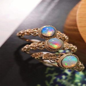 Cluster Rings Engagement Sterling Silver 925 Pure Natural Variable Color Opal Ring Ladies Luxury Jewelry Wedding Gift Boutique