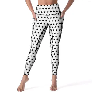 Damen-Leggings mit Poker-Motiv, sexy Pik-Karten-Anzüge, Fitness-Yoga-Hose, Push-Up, dehnbare Sport-Strumpfhose mit Taschen, Retro-Stil