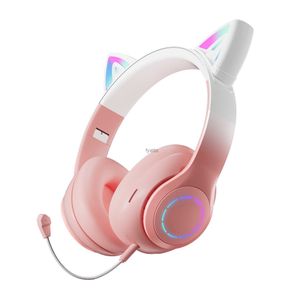 Mobiltelefonörlurar Gradual Cats Ears (Steamed Cat-Ear Shaped Bread) Headset Wireless Light-emittering Game Video Hosth240312