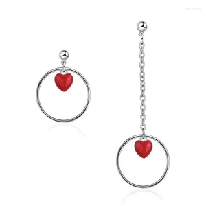 Dingle örhängen 925 Sterling Silver Långt kort stycke Mystery Style Stor ring med röd klassisk kärleksform bröllop smycken