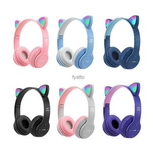 Telefone celular fones de ouvido flash luz bluetooth sem fio crianças e meninas microfones controle voz gato musich240312