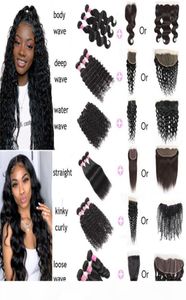 Meetu Body Straight Water Loose Deep Natural Wave Kinky Curly Human Hair Bunds With Stängning 44 13x4 Spets Frontal Human Hair Ext6409444