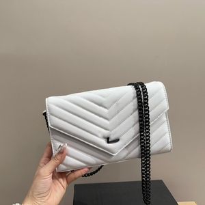 Womens Classic Flap Caviar Leather Envelope Panda Woc Bags Black Metal Snap Chain Crossbody Shoulder Handbags Card Holder Chevron Quilted Purse 23x15cm White