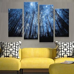 4pcs Conjunto de florestas sem moldura Florestas iluminadas pintura a óleo no céu na tela Giclee Wall Art Painting Art Picture for Home decor196U