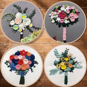 Other Arts And Crafts 3D Europe Bouquet Cross Stitch Kit With Embroidery Hoop Holding Flowers Bordado Iniciante Wedding Decoration2112
