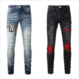 jeans firmati per jeans da uomo Pantaloni da trekking Strappati Hip hop High Street Fashion Brand Pantalones Vaqueros Para Hombre Ricamo motociclistico Aderente