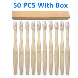 Teste da 50 pack in bambù spazzolino biodegradabile biodegradabile setola morbida denti spazzolino denti la spazzola mix color gamboo manico di bambù ecofriendly