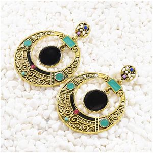 Charm Vintage Alloy Micro Inlaid Rhinestone Hollow Round Earrings Personalized Fashion Oval Jewelry Drop Delivery Dhgarden Dhrhg