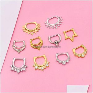 Nose Rings Studs Stainless Steel Septum Clicker Ring Cartilage Helix Tragus Hoop Daith Earrings Hinged Segment Piercing Drop Delivery Dhgkj