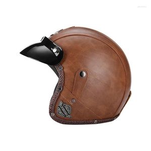 Мотоциклетные шлемы Винтажный кожаный шлем Ретро с открытым лицом Chopper Casco Moto Vespa Мотоциклетный шлем Capacete De Mascino Dot Drop Deliv Ot1Tf