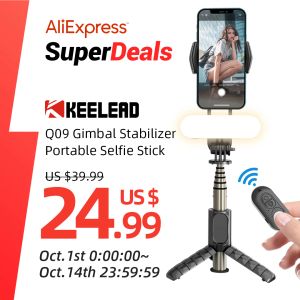 Gimbal Q09 Gimbal Stabilizer Selfie Stick Stativ med fyllningsljus trådlös Bluetooth för Huawei Xiaomi iPhone 13 mobiltelefon smartphone