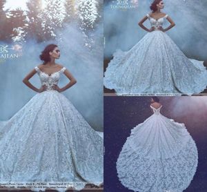 2019 Luxury Princess Lace Ball Gowns Wedding Dresses Sexy Off The Shoulder Bridal Gowns Chapel Train Full Lace Appliqued Robe Mari8191375