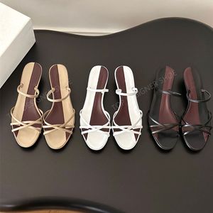 Top quality the row sandals Minimalist Low heels slippers mules slide strap Genuine Leather Luxury designer sandals womens Factory footwear