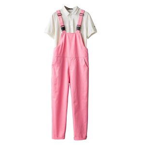 Men Pink Bib Overalls Casual Adjustable Suspenders Jumpsuits Y2K Loose Straight