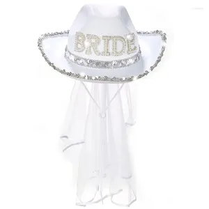 Berets Bride Cowgirl Hat With Veil For Bachelorette Party Wedding Accessories
