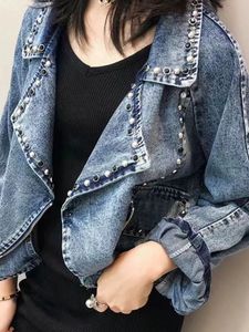 Frühling und Herbst Motorrad Denim Mantel Damen Jacke Jacken für Frauen 240229