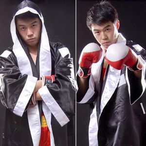 High quality Men Long Sleeve Waist Belt Competition Training Muay Thai Boxing Robe Uniform drop 240304