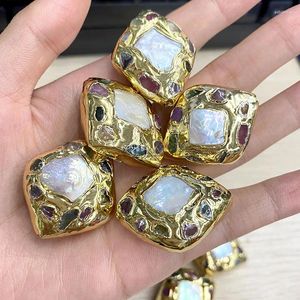 Löst ädelstenar 5st/Lot 25x32mm Big Size Square Shape Keshi Pearl Beads Gold Plated For DIY Necklace Armband