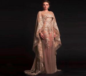 2020 Nya unika arabiska Kaftan Champagne Chiffon -klänning Sexig transparent dekaler Kvällsklänning i Dubai och Dubai Party Shawl Robes8617082