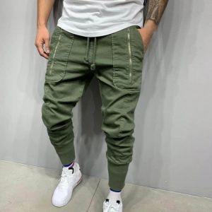 Excellent Men Sweatpants Pockets Solid Color Men Long Pants Mild to SKin Slim Men Trousers for