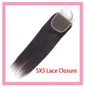 Malaysiskt mänskligt hår 5x5 spetsstängning rak jungfruhår hel 5 av 5 stängning med babyhår silkeslen rak9310208