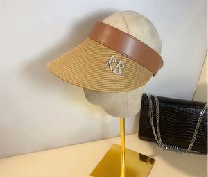 Designer Visors Summer Sun Hats For Women Fashion PU Leather Patchwork Ladys UV Sun Protection Sunshade Straw Hat