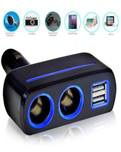 Bil cigarettändare socket splitter plug converter auto dual USB 1224v 120W LED laddare strömadapter för telefon mp3 dvr gps7219436