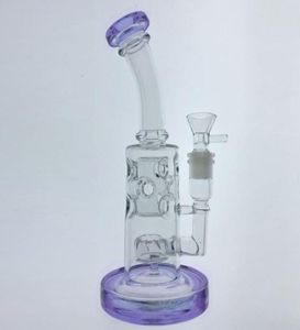 Amerikan Kalın Boş Zamanlı Kısmi Mor Cam Bongs Düz Fab Eggo Delikleri Perc Smokin Cam Bonglar Geri Dönüşüm Yağı Talimler Cam Bong Pipe2043151