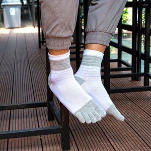 Men's Socks Antibacterial Comfortable Middle Tube Simple Casual Breathable Man Stripe Hosiery With Toes Five Finger