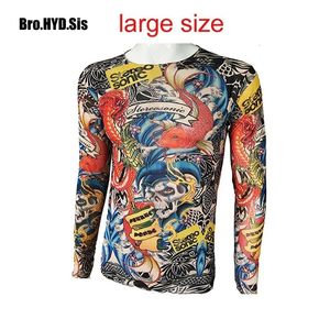 Mode Herren Fake Tattoo T-Shirts Langarm Elastisch Modal Dünn All Over Print ONeck Shirt Halloween Kleidung 240304