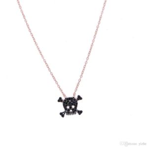 Factory Whole Drop Stock Pave Black Zirkonia Roségold 925 Sterling Silber Damen Damen Totenkopf Halskette295a