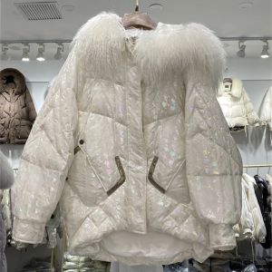 Giubbotti 2023 Nuovo Lucido Piumino Delle Donne di Spessore Moda di Alta Qualità Europeo Grande Collo di Pelliccia di Agnello Ing Puffer Parka Cappotti Donna