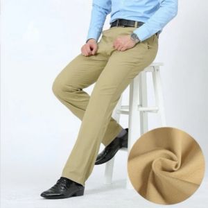 Summer Thin Cotton Pants Mens Autumn Thick Suit Pant Slacks High Waist Straight Loose Bland Solid Business Casual Pants