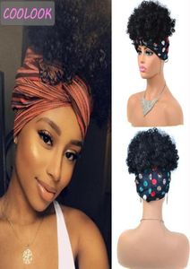 Verworrene lockige Stirnband-Perücken für Frauen, 20,3 cm, kurze Afro-Kappen-Perücke, hitzebeständige Faser, Cosplay, tief, mit Schal, synthetisch, 8676762