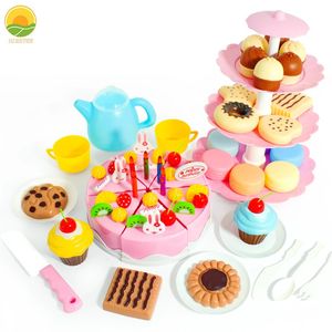 Menina brinquedo bolo diy miniatura simulação de comida fingir jogar cozinha conjunto chá criança corte jogo educação crianças brinquedos para 3 ano aniversário 240301