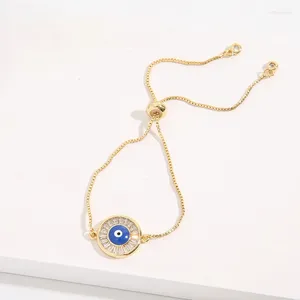 Charm Bracelets 18K Gold Plated Greek Eye Jewelry Supplies Adjustable Chains Blue Round Evil Hamsa Fatima Bracelet For Women Men