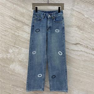 Designer Badge Denim Pants for Women Design Jeans raka benbyxor Högkvalitet flicka Long Pant Streetwear