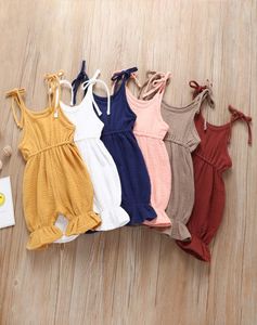 Nyfödd baby fast färg romper småbarn sling jumpsuits 2019 sommar ruffles onepiece barn klättring kläder 6 färger c63175347273