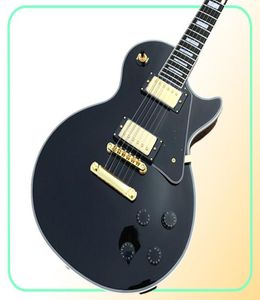 Niestandardowy sklep czarny glos czarny gitara elektryczna Chibson Ebony podstrunna podstrunnica Fret Binding Gold Hardware w Stock Ship Out Q6943396