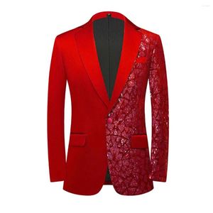 Mäns kostymer herr röda lapptäcke triangel paljett blazer kostym jacka en knapp smal passform smoking