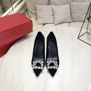 Dress Shoes 2024 Spring And Autumn Fashion Pointed Women's Slim Fit Rhinestone High Heels Snowflake Buckle Shiny Single