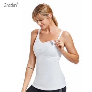 T-shirt Gratlin Cotton Maternity Nursing Top top per donne in gravidanza camis con reggiseno incorporato in cotone al seno superiore per l'alimentazione